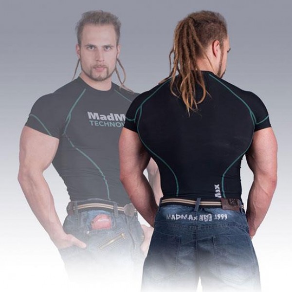 MadMax Technowear Compression Short Sleeve Top - Κοντομάνικη Μπλούζα Συμπίεσης (Black/Green)