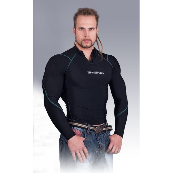 MadMax Technowear Compression Long Sleeve Top with Zipper - Μακρυμάνικη Μπλούζα Συμπίεσης με Φερμουάρ (Black/Green)