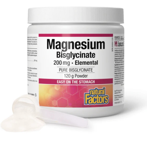 Natural Factors Magnesium Bisglycinate (Δισγλυκινικό Μαγνήσιο) 200mg Pure Powder (120g)